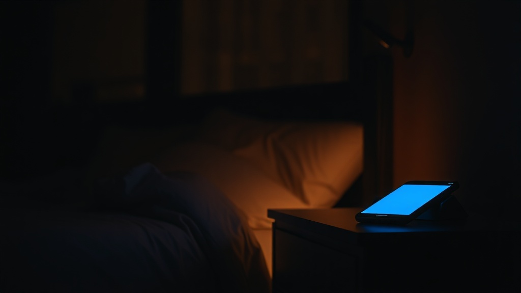 Dunkles Zimmer, nur vom kalten Licht eines Handydisplays erhellt